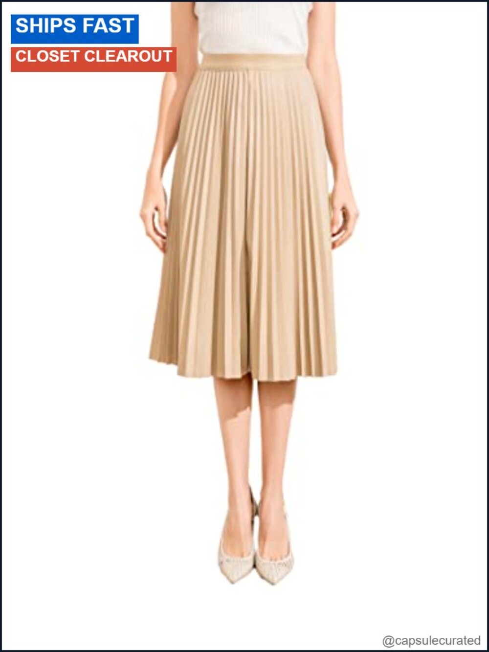 Faux Leather High Waisted Pleated Midi Skirt A-Line with Lining